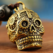Brass Punk Skull Head Keychains Pendants Pure Copper Metal Skeleton Helmet Motorcycle Car Key Chain Rings Braied Rope Keyrings