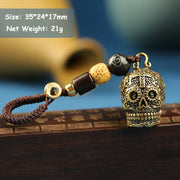 Brass Punk Skull Head Keychains Pendants Pure Copper Metal Skeleton Helmet Motorcycle Car Key Chain Rings Braied Rope Keyrings