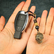 Brass Punk Skull Head Keychains Pendants Pure Copper Metal Skeleton Helmet Motorcycle Car Key Chain Rings Braied Rope Keyrings