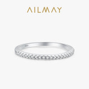 Ailmay Top Quality Real 925 Sterling Silver Simple Stackable Clear CZ Finger Rings Classic Wedding Statement Fine Jewelry Gift