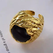 Brass Agate Crystal Natural Stone Ring Metal Open Rings for Women Jewelry Vintage High Quality Gifts European And American