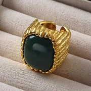 Brass Agate Crystal Natural Stone Ring Metal Open Rings for Women Jewelry Vintage High Quality Gifts European And American
