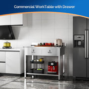 Heavy Duty Metal Prep & Work Table with Undershelf for Commercial Kitchen, Restaurant, Home, Hotel and Garage