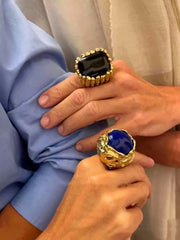 Brass Agate Crystal Natural Stone Ring Metal Open Rings for Women Jewelry Vintage High Quality Gifts European And American