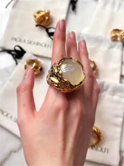 Brass Agate Crystal Natural Stone Ring Metal Open Rings for Women Jewelry Vintage High Quality Gifts European And American