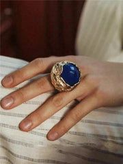 Brass Agate Crystal Natural Stone Ring Metal Open Rings for Women Jewelry Vintage High Quality Gifts European And American