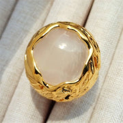 Brass Agate Crystal Natural Stone Ring Metal Open Rings for Women Jewelry Vintage High Quality Gifts European And American