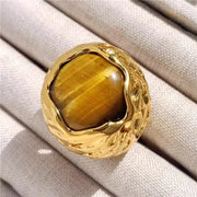 Brass Agate Crystal Natural Stone Ring Metal Open Rings for Women Jewelry Vintage High Quality Gifts European And American