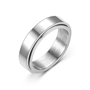 Simple Stainless Steel Spinning Rotating Mood Ring for Men Women Black White Anxiety Fidget Spinner Rings Anti Stress Jewelry