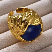 Brass Agate Crystal Natural Stone Ring Metal Open Rings for Women Jewelry Vintage High Quality Gifts European And American