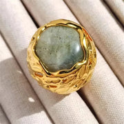 Brass Agate Crystal Natural Stone Ring Metal Open Rings for Women Jewelry Vintage High Quality Gifts European And American