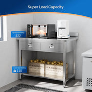Heavy Duty Metal Prep & Work Table with Undershelf for Commercial Kitchen, Restaurant, Home, Hotel and Garage