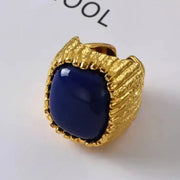 Brass Agate Crystal Natural Stone Ring Metal Open Rings for Women Jewelry Vintage High Quality Gifts European And American