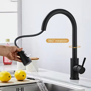 Kitchen Stainless Steel Hot and Cold Faucet, Kitchen Sink Pull-out Kitchen Faucet with 3 Functional Nozzles