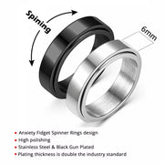 Simple Stainless Steel Spinning Rotating Mood Ring for Men Women Black White Anxiety Fidget Spinner Rings Anti Stress Jewelry