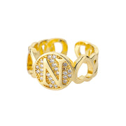 Zircon Initial Letter Heart Rings for Women Open Adjustable Stainless Steel Ring Fashion Aesthetic Wedding Jewelry Gift anillos
