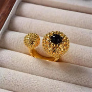 Brass Agate Crystal Natural Stone Ring Metal Open Rings for Women Jewelry Vintage High Quality Gifts European And American