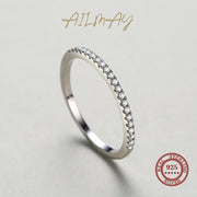 Ailmay Top Quality Real 925 Sterling Silver Simple Stackable Clear CZ Finger Rings Classic Wedding Statement Fine Jewelry Gift