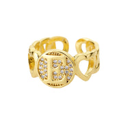 Zircon Initial Letter Heart Rings for Women Open Adjustable Stainless Steel Ring Fashion Aesthetic Wedding Jewelry Gift anillos