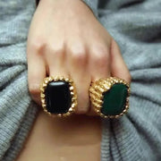 Brass Agate Crystal Natural Stone Ring Metal Open Rings for Women Jewelry Vintage High Quality Gifts European And American