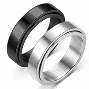 Simple Stainless Steel Spinning Rotating Mood Ring for Men Women Black White Anxiety Fidget Spinner Rings Anti Stress Jewelry