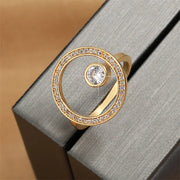 RAKOL Exaggerate Cutout Big Circle Zirconia Rings for Women INS Fashion Geometric Round Open Ring Evening Party Jewelry
