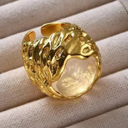 Brass Agate Crystal Natural Stone Ring Metal Open Rings for Women Jewelry Vintage High Quality Gifts European And American