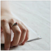 BFCLUB 925 Sterling Silver Rings For Women Men Fine Jewelry Finger Adjustable Open Vintage Red Ston Ring For Party Birthday Gift