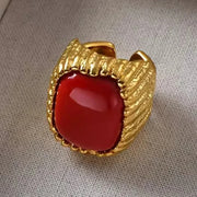 Brass Agate Crystal Natural Stone Ring Metal Open Rings for Women Jewelry Vintage High Quality Gifts European And American