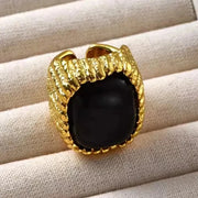Brass Agate Crystal Natural Stone Ring Metal Open Rings for Women Jewelry Vintage High Quality Gifts European And American